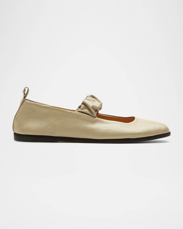 Grey Leather Mary Jane Ballerina Flats
